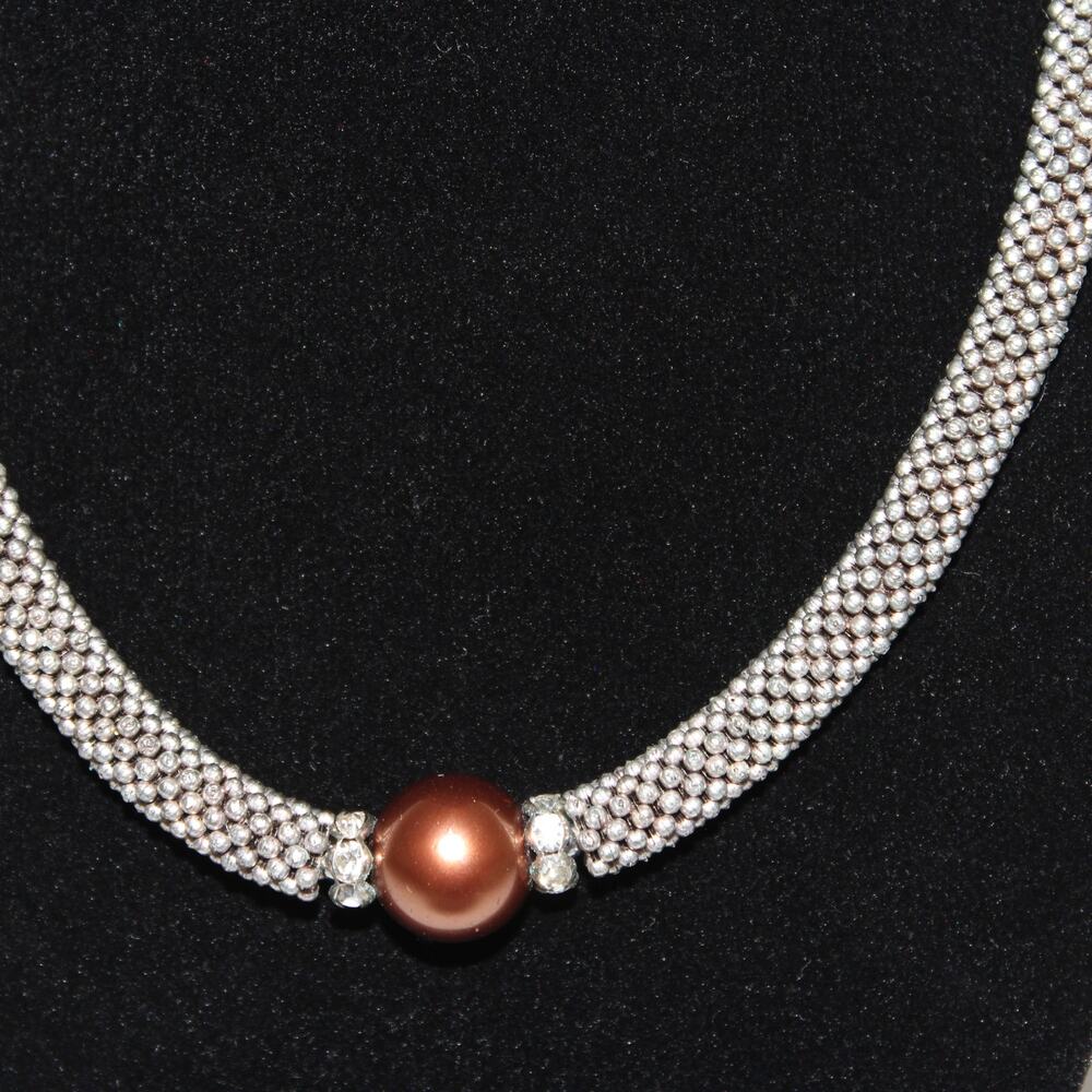 Magnetic Clasp Silver Bead Collar Length Necklace - Picture 3 of 4